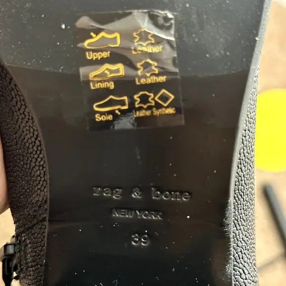 Rag & Bone Ashlen Black Pebbled Leather Midi Ankle Boots Square Toe Size 9 - Picture 11 of 12